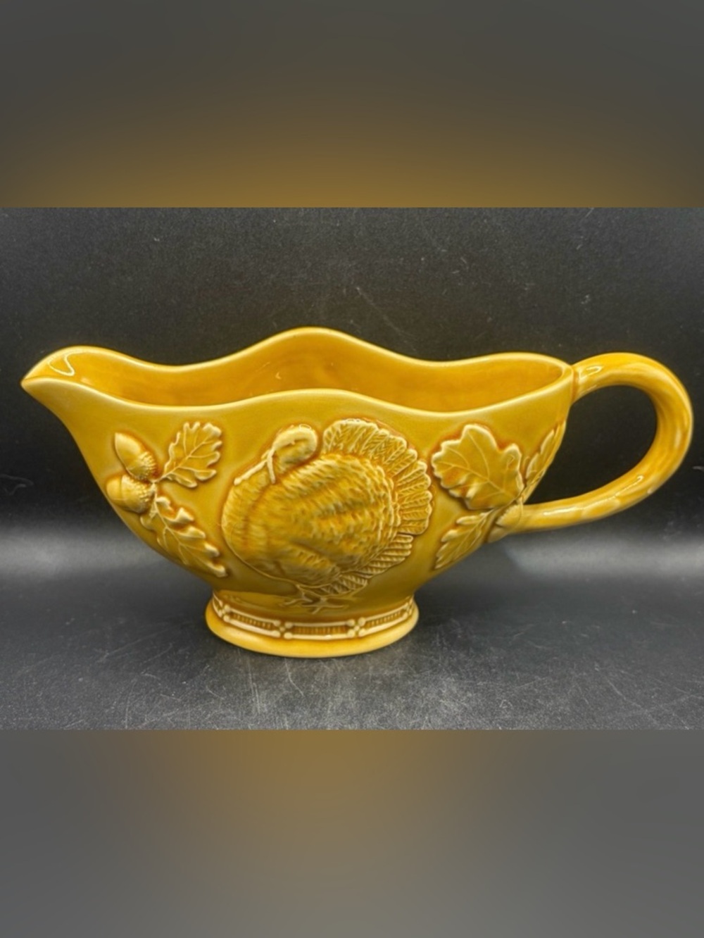 Bordallo Pinheiro Portugal Golden Yellow Turkey Acorn Gravy Boat Farmhouse Decor